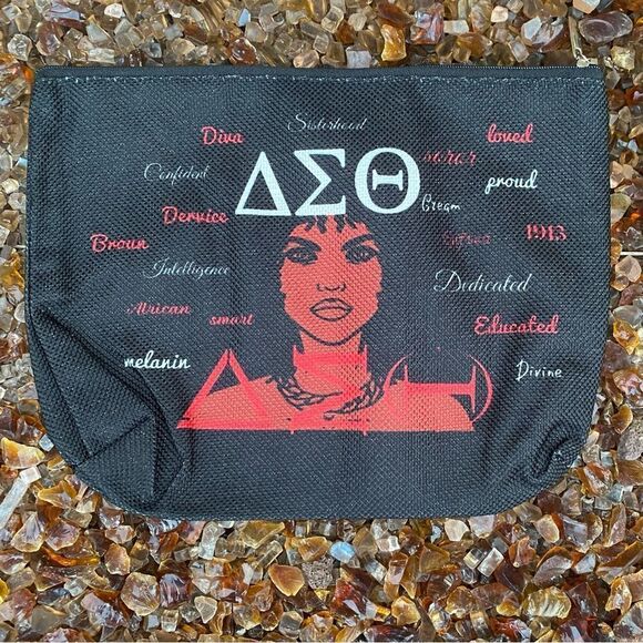 NWT New Delta Sigma Theta Sorority Black & Red Cosmetic/Make-Up Bag/Pouch. - Picture 4 of 5